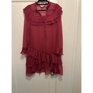 Ted Baker Anastai Ruffle Detail Shirt Dress  Size 2 $325 NWTs Raspberry Pink